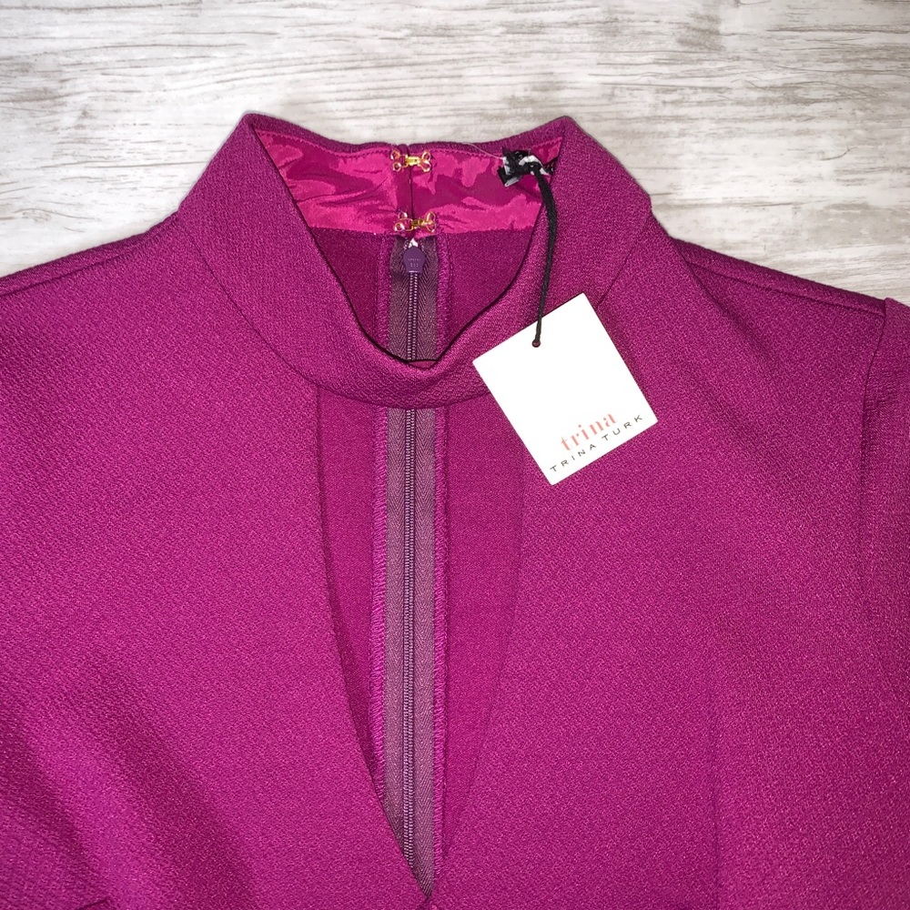 Trina Turk Purple Short Sleeve Keyhole Dress 2 - Picture 2 of 4